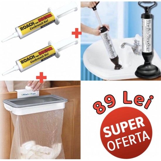 SET CURATENIE 2 X GEL IMPOTRIVA GANDACILOR + POMPA PENTRU DESFUNDAT + SUPORT SAC GUNOI CADOU