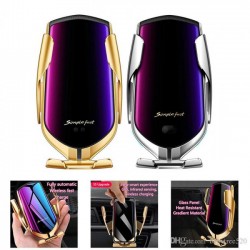 INCARCATOR WIRELESS QI FAST CHARGE SI SUPORT AUTO R1, PRINDERE VENTUZA, SENZOR IR, GOLD