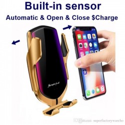 INCARCATOR WIRELESS QI FAST CHARGE SI SUPORT AUTO R1, PRINDERE VENTUZA, SENZOR IR, GOLD