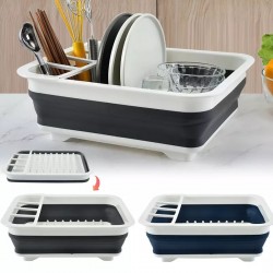 Uscator pliabil pentru vase si tacamuri cu picurator, din silicon, 36x30.5cm, gri