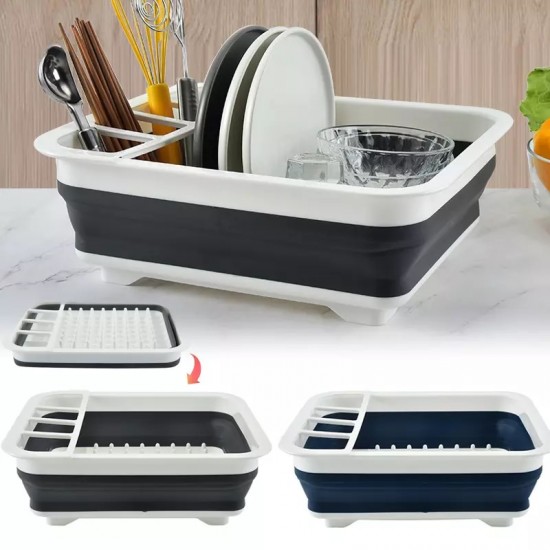 Uscator pliabil pentru vase si tacamuri cu picurator, din silicon, 36x30.5cm, gri