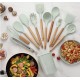 SET USTENSILE DE BUCATARIE, ANTIADERENTE, SILICON, MANER DIN LEMN
