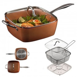 TIGAIE PATRATA MULTIFUNCTIONALA CU CAPAC, MANERE DE INOX SI SITA PENTRU PRAJIT, 5 PIESE