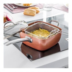 TIGAIE PATRATA MULTIFUNCTIONALA CU CAPAC, MANERE DE INOX SI SITA PENTRU PRAJIT, 5 PIESE