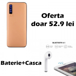 Pachet promo -Baterie externa 20000 mAh cu 3 iesiri+ Casca Bluetooth I7