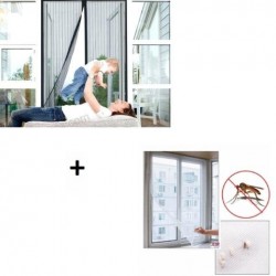 Set Anti-Insecte: Perdea pentru Usa tip Plasa Anti-Insecte cu Inchidere Magnetica 100x210 cm + Plasa pentru Fereastra