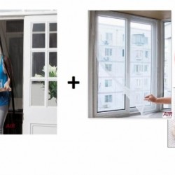 Set Anti-Insecte: Perdea pentru Usa tip Plasa Anti-Insecte cu Inchidere Magnetica 100x210 cm + Plasa pentru Fereastra