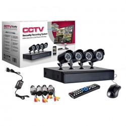 Sistem supraveghere CCTV kit DVR, 4 camere exterior/interior, internet, infrarosu, optiune vizionare de pe Smartphone, accesorii complete