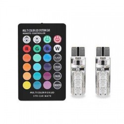 Set 2 Becuri T10 Pozitie Auto LED Multicolor RGB cu Telecomanda 6LED SMD